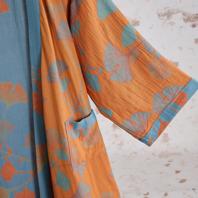 Kimono rétro en coton à feuilles de ginkgo Ownkoti - image 4