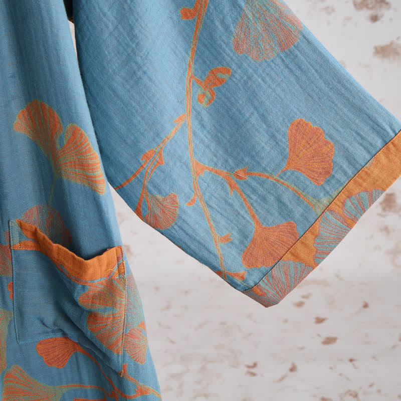 Kimono rétro en coton à feuilles de ginkgo Ownkoti - image 12