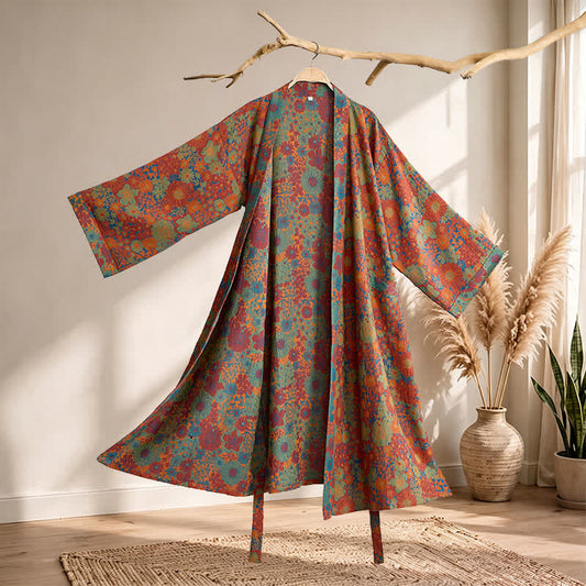 Kimono vintage en coton à fleurs colorées Ownkoti - Rouge - XL - image 0