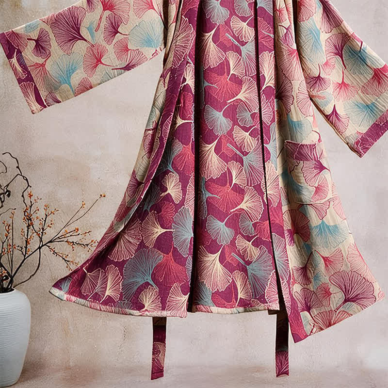 Peignoir kimono artistique à motif feuille de ginkgo Ownkoti - image 8
