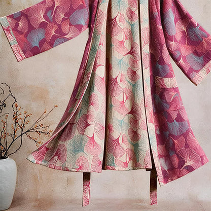 Peignoir kimono artistique à motif feuille de ginkgo Ownkoti - image 3