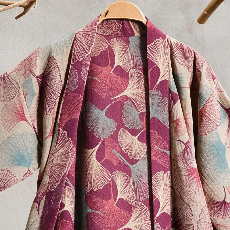 Peignoir kimono artistique à motif feuille de ginkgo Ownkoti - image 7