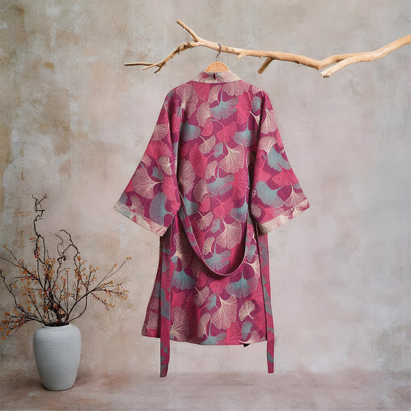 Peignoir kimono artistique à motif feuille de ginkgo Ownkoti - image 1