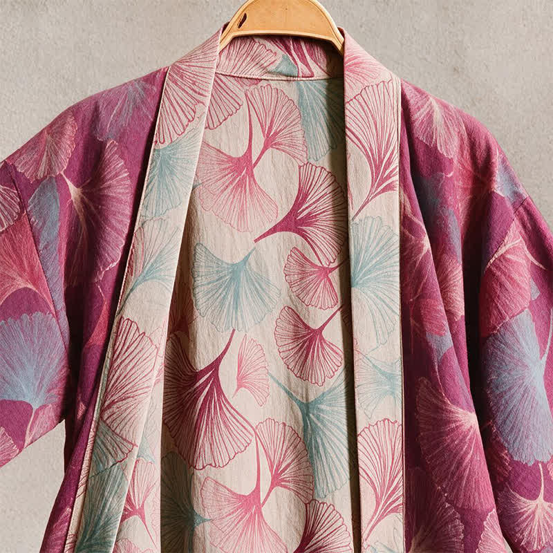 Peignoir kimono artistique à motif feuille de ginkgo Ownkoti - image 2