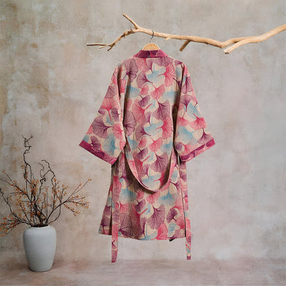 Peignoir kimono artistique à motif feuille de ginkgo Ownkoti - image 6
