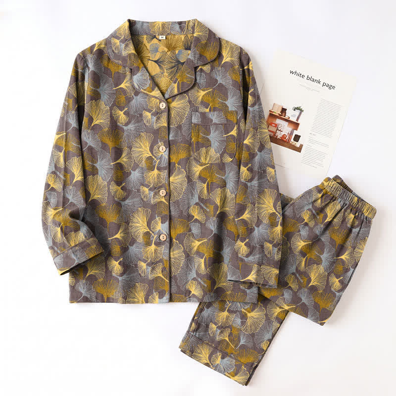 Ensemble pyjama Ownkoti à col cranté en forme de feuille de ginkgo - image 9