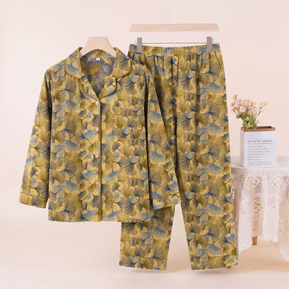 Ensemble pyjama Ownkoti à col cranté en forme de feuille de ginkgo - Jaune - XL - image 0