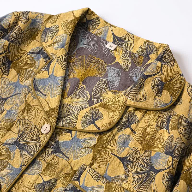 Ensemble pyjama Ownkoti à col cranté en forme de feuille de ginkgo - image 2