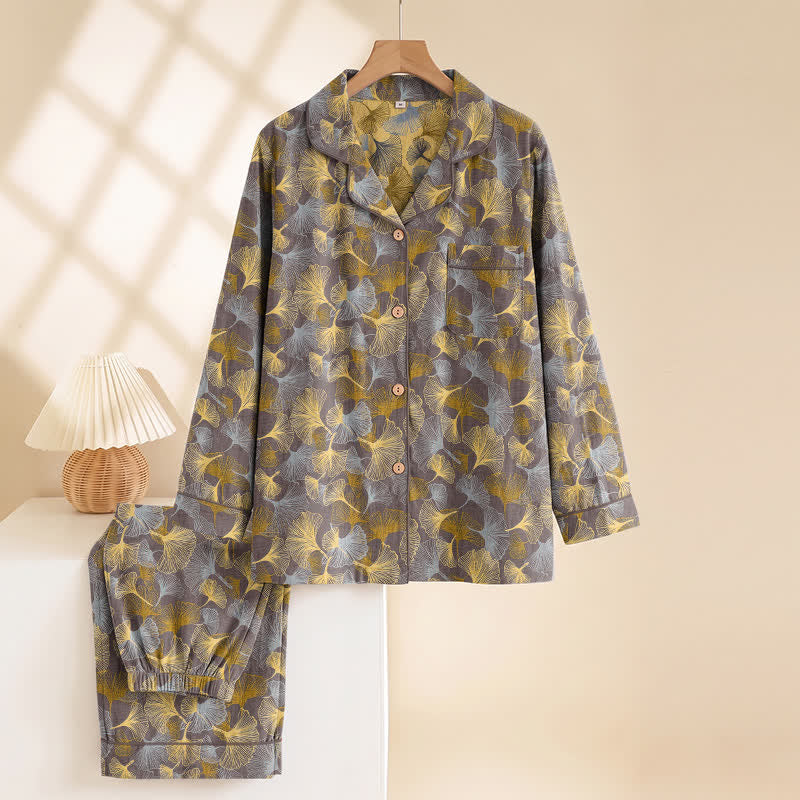 Ensemble pyjama Ownkoti à col cranté en forme de feuille de ginkgo - image 6