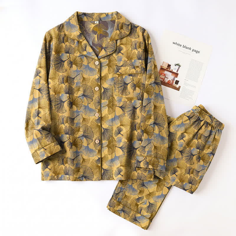 Ensemble pyjama Ownkoti à col cranté en forme de feuille de ginkgo - image 4