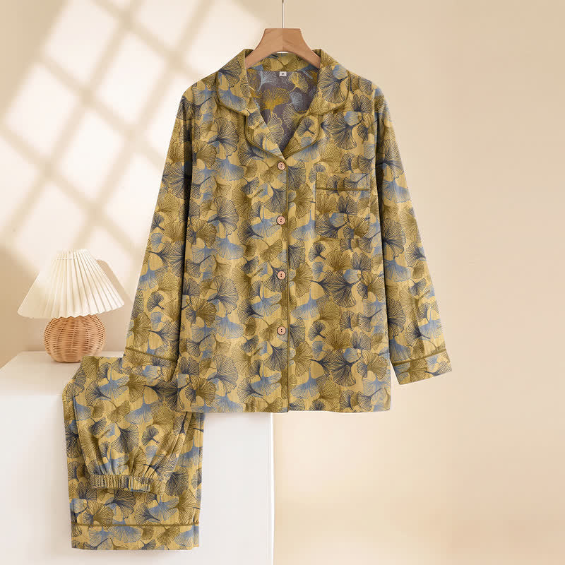 Ensemble pyjama Ownkoti à col cranté en forme de feuille de ginkgo - image 1
