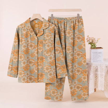 Ensemble pyjama d'intérieur en coton à motif tournesol rétro Ownkoti - Gris clair - XL - image 7