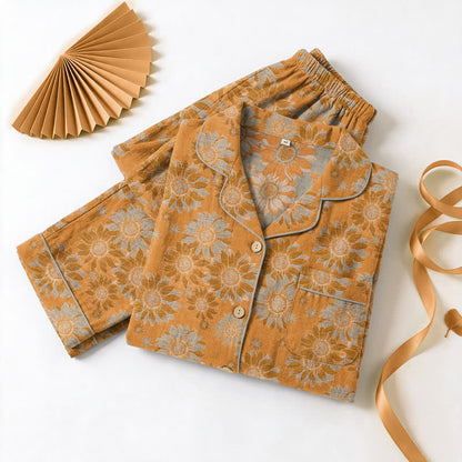 Ensemble pyjama d'intérieur en coton à motif tournesol rétro Ownkoti - image 6