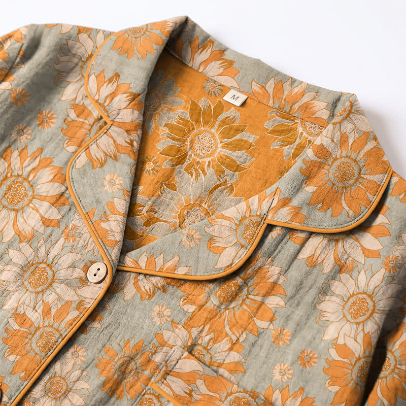Ensemble pyjama d'intérieur en coton à motif tournesol rétro Ownkoti - image 9