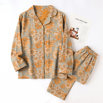 Ensemble pyjama d'intérieur en coton à motif tournesol rétro Ownkoti - image 12