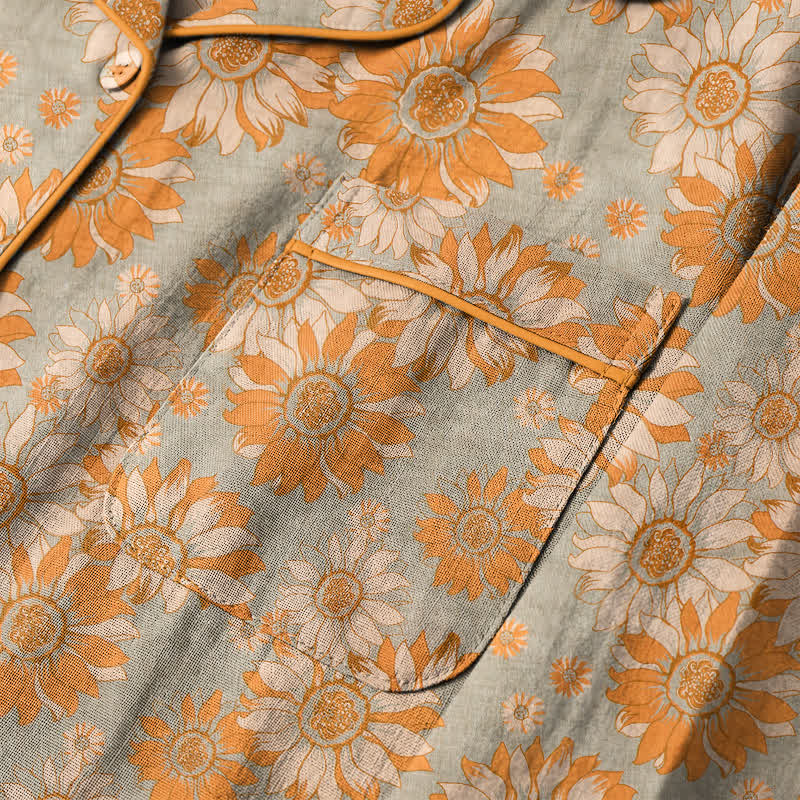 Ensemble pyjama d'intérieur en coton à motif tournesol rétro Ownkoti - image 10