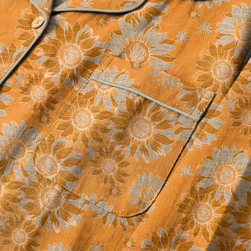 Ensemble pyjama d'intérieur en coton à motif tournesol rétro Ownkoti - image 3