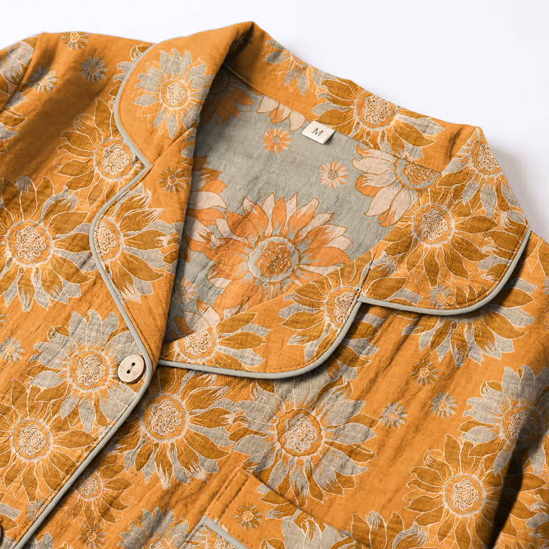 Ensemble pyjama d'intérieur en coton à motif tournesol rétro Ownkoti - image 2
