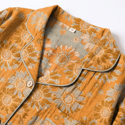 Ensemble pyjama d'intérieur en coton à motif tournesol rétro Ownkoti - image 2