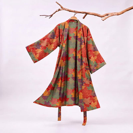 Kimono en coton à feuilles d'érable d'automne Ownkoti - Rouge et vert - XXL - image 0