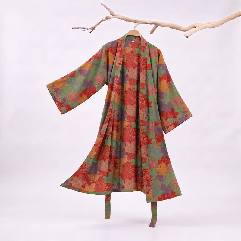 Kimono en coton à feuilles d'érable d'automne Ownkoti - Vert et rouge - XXL - image 5