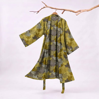 Kimono en coton à feuilles d'érable d'automne Ownkoti - Jaune et gris - XXL - image 11