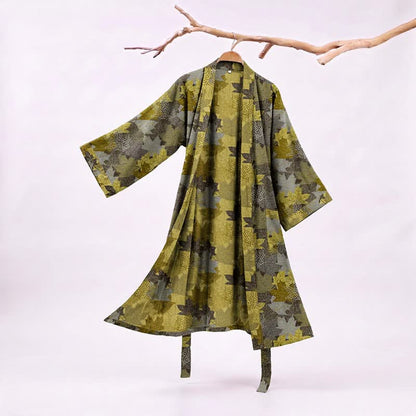 Kimono en coton à feuilles d'érable d'automne Ownkoti - Gris et jaune - XXL - image 17