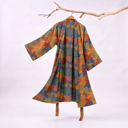 Kimono en coton à feuilles d'érable d'automne Ownkoti - Orange et bleu - XXL - image 23