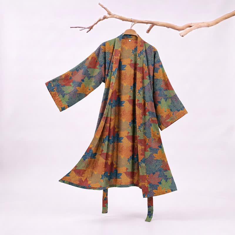 Kimono en coton à feuilles d'érable d'automne Ownkoti - Bleu et orange - XXL - image 29