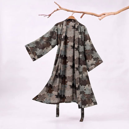 Kimono en coton à feuilles d'érable d'automne Ownkoti - Brun et gris - XXL - image 35