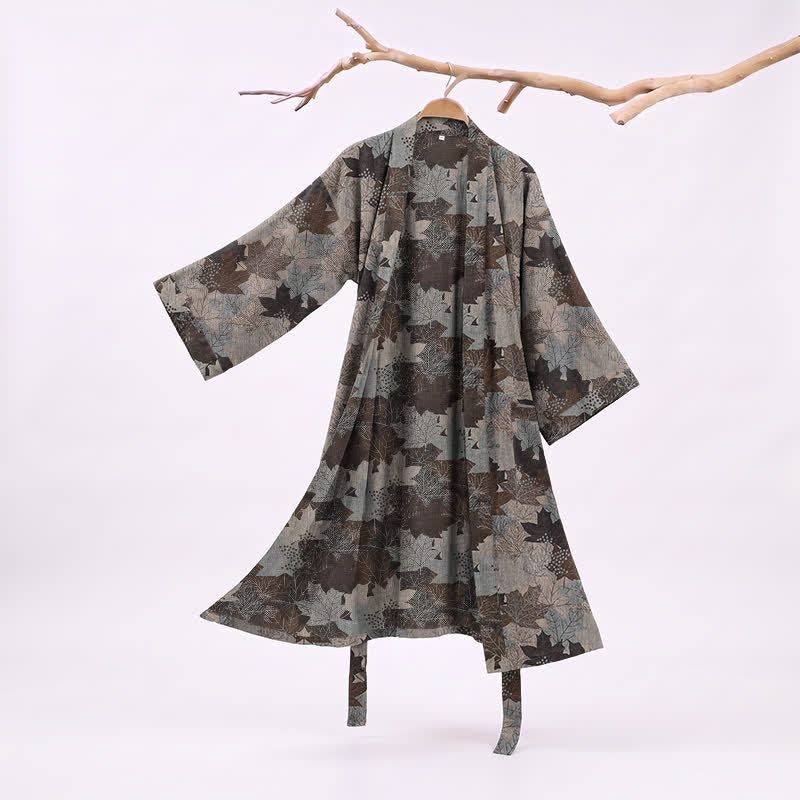 Kimono en coton à feuilles d'érable d'automne Ownkoti - Gris et marron - XXL - image 41