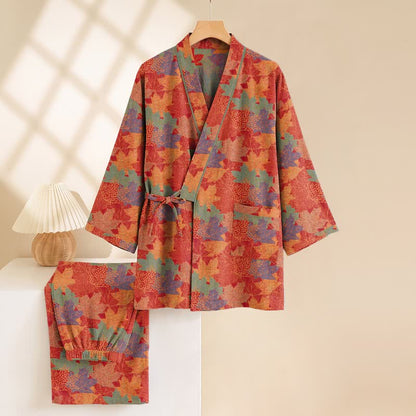 Ensemble pyjama kimono en coton à motif feuille d'érable Ownkoti - image 2