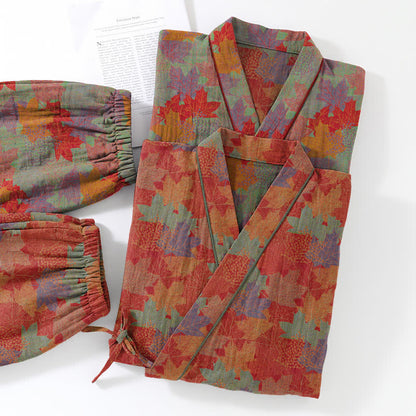 Ensemble pyjama kimono en coton à motif feuille d'érable Ownkoti - image 6