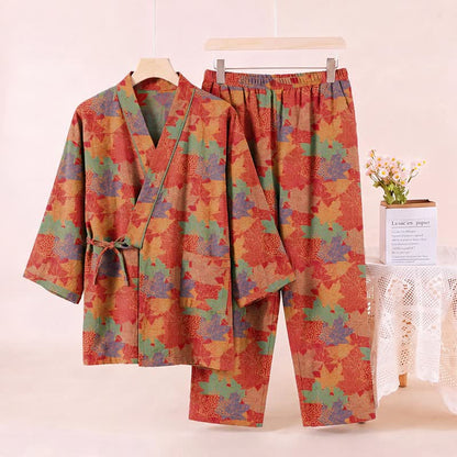 Ensemble pyjama kimono en coton à motif feuille d'érable Ownkoti - image 1