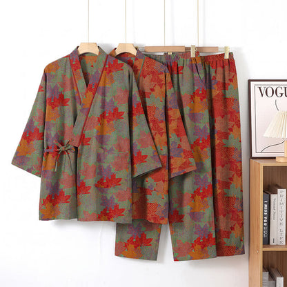Ensemble pyjama kimono en coton à motif feuille d'érable Ownkoti - image 8