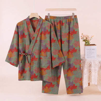 Ensemble pyjama kimono en coton à motif feuille d'érable Ownkoti - image 9