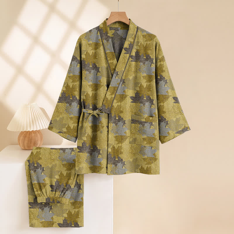 Ensemble pyjama kimono en coton à motif feuille d'érable Ownkoti - image 18