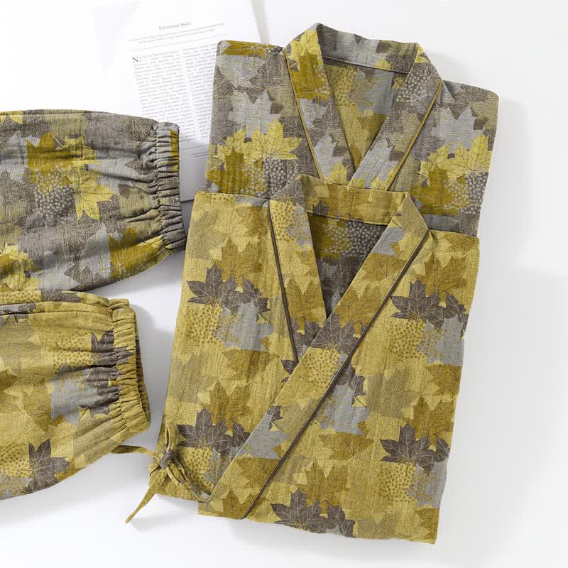 Ensemble pyjama kimono en coton à motif feuille d'érable Ownkoti - image 22