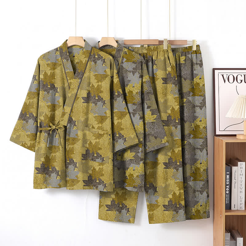 Ensemble pyjama kimono en coton à motif feuille d'érable Ownkoti - image 16