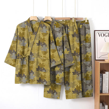Ensemble pyjama kimono en coton à motif feuille d'érable Ownkoti - image 16