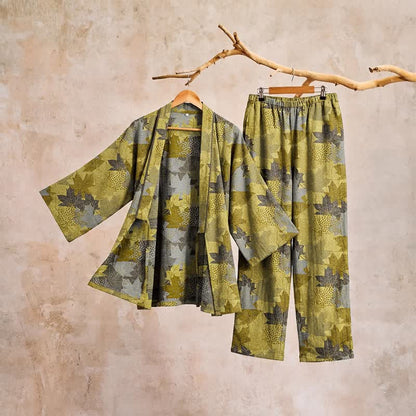 Ensemble pyjama kimono en coton à motif feuille d'érable Ownkoti - image 21