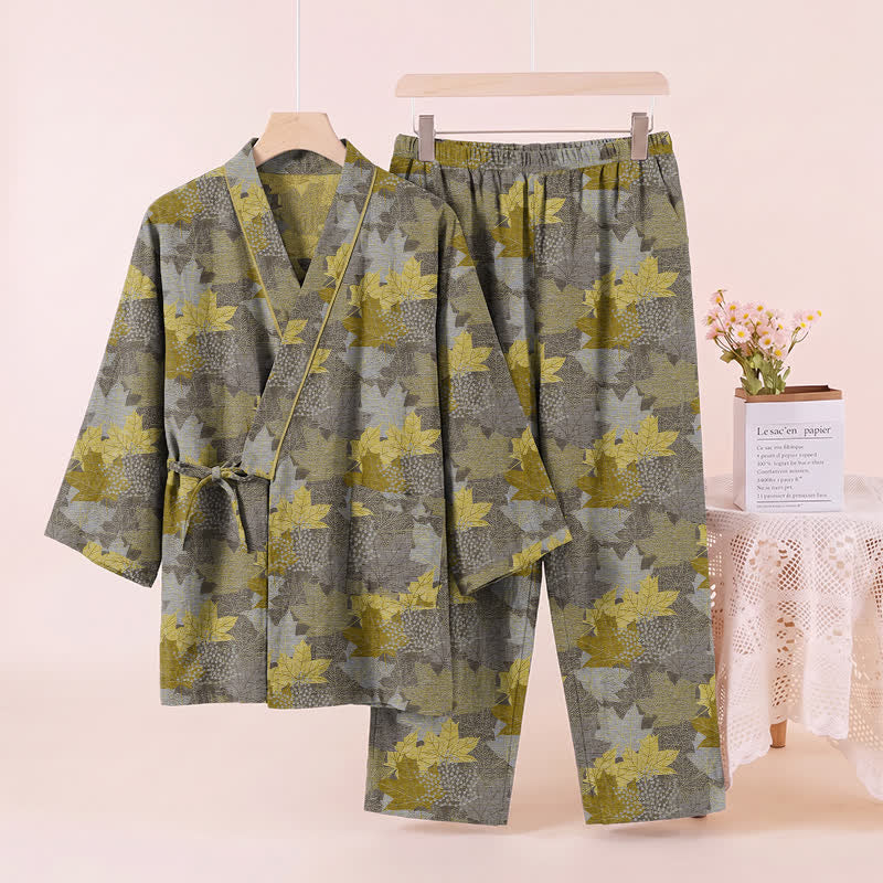 Ensemble pyjama kimono en coton à motif feuille d'érable Ownkoti - image 25