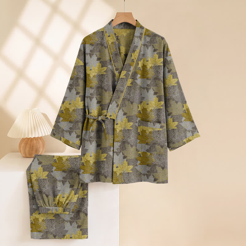 Ensemble pyjama kimono en coton à motif feuille d'érable Ownkoti - image 26