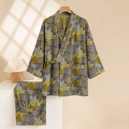 Ensemble pyjama kimono en coton à motif feuille d'érable Ownkoti - image 26