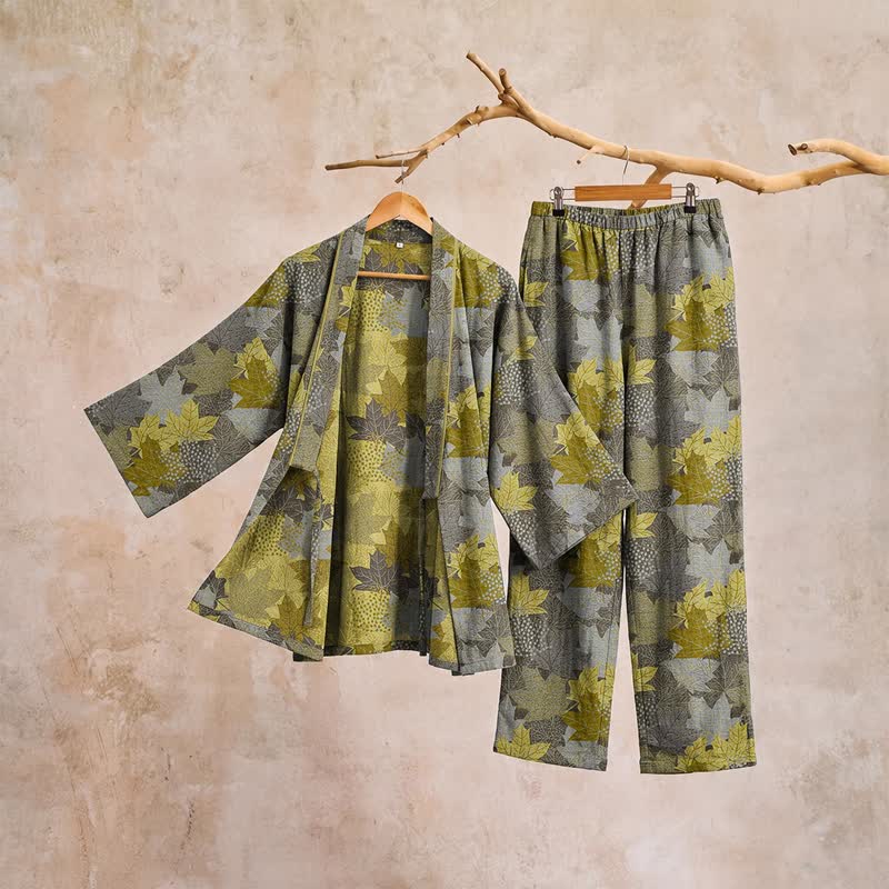 Ensemble pyjama kimono en coton à motif feuille d'érable Ownkoti - image 29