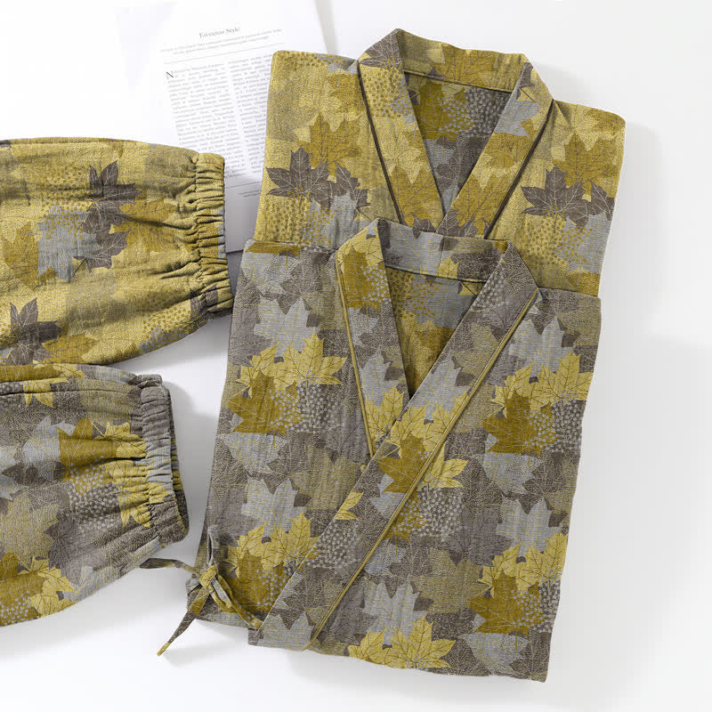 Ensemble pyjama kimono en coton à motif feuille d'érable Ownkoti - image 30