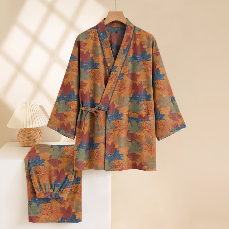 Ensemble pyjama kimono en coton à motif feuille d'érable Ownkoti - image 34