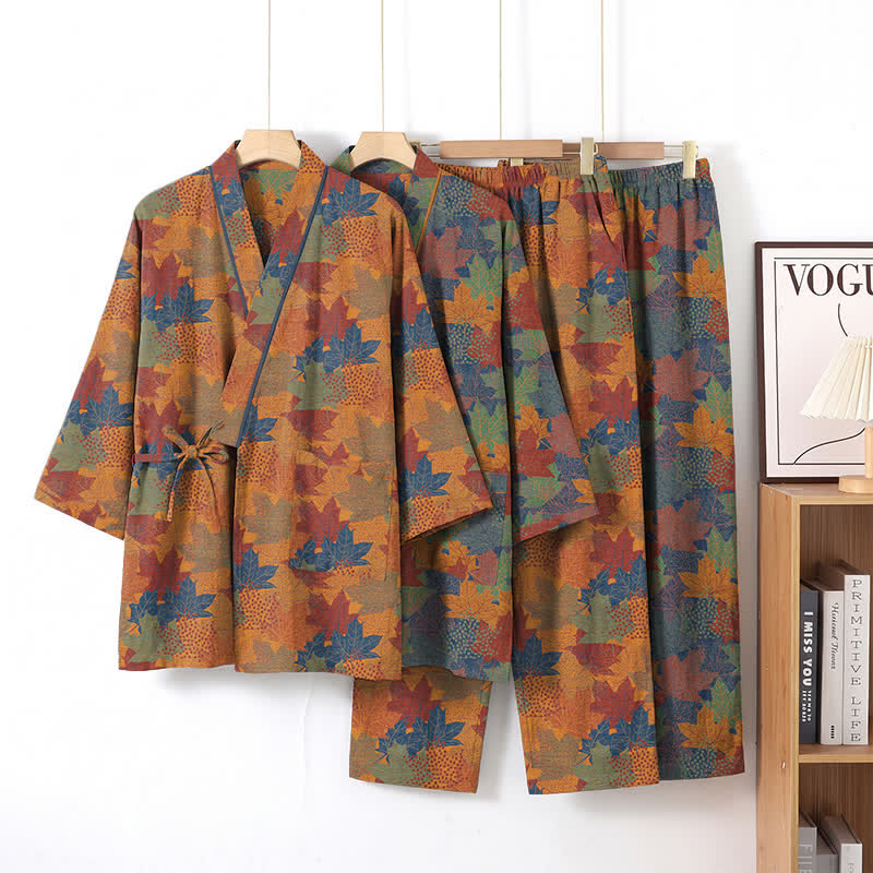Ensemble pyjama kimono en coton à motif feuille d'érable Ownkoti - image 32