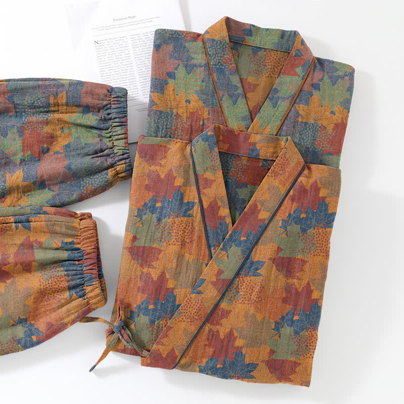 Ensemble pyjama kimono en coton à motif feuille d'érable Ownkoti - image 38