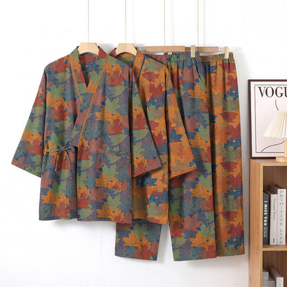 Ensemble pyjama kimono en coton à motif feuille d'érable Ownkoti - image 40